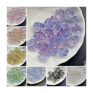 20pcs Glass Rose Floral Beads Bracelets Charms Jewelry Making Supply Multicolour Flower Beads DIY Supply