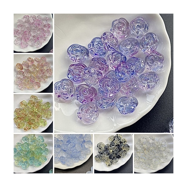 20pcs Glass Rose Floral Beads Bracelets Charms Jewelry Making Supply Multicolour Flower Beads DIY Supply