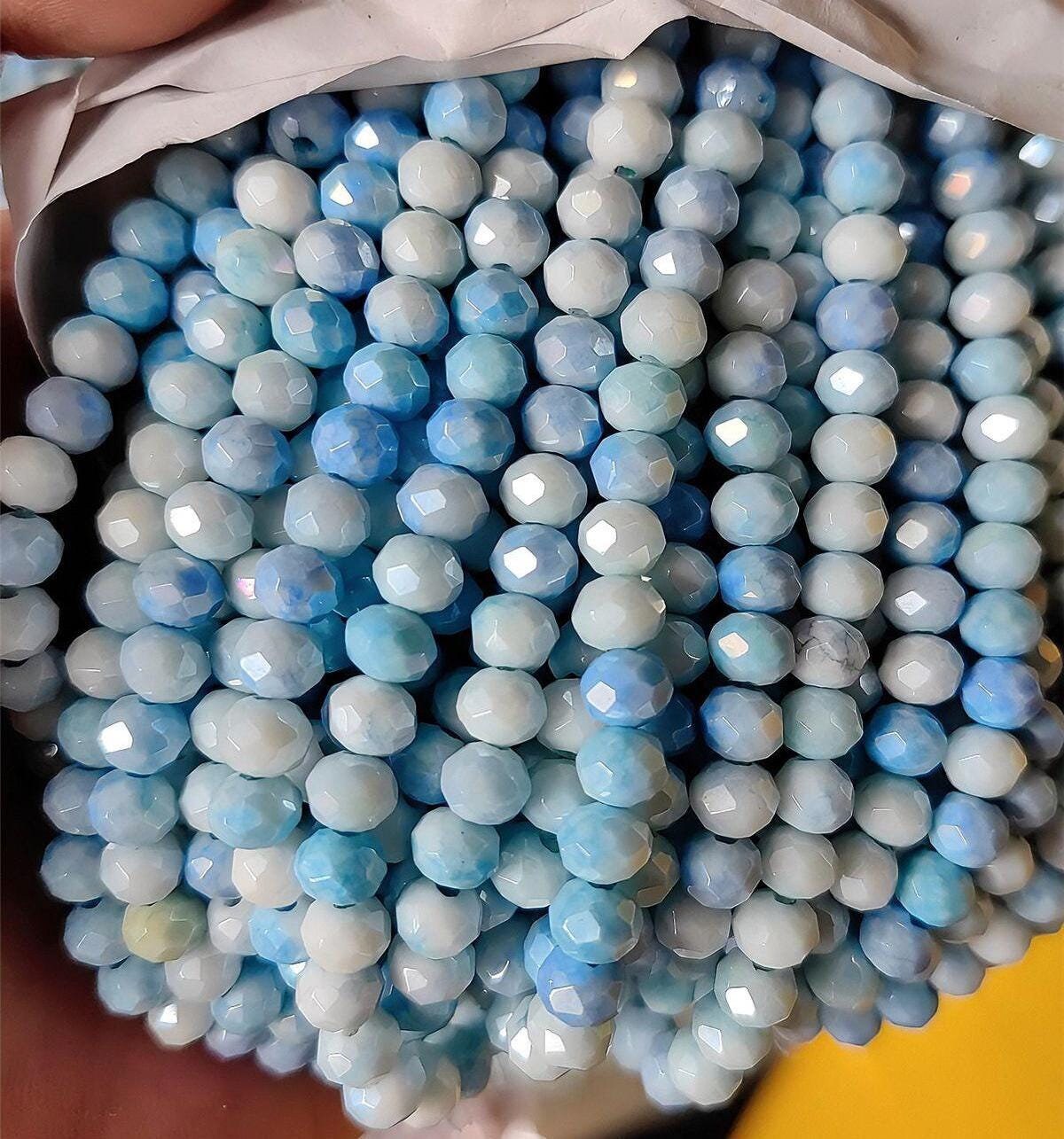 8X6mm Rondelle Briolette Glass Beads Blue Beads Faceted Crystal Sparkling Bling Loose beads Jewelry Making Bead