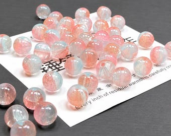 10mm Peach Blue Crackled Glass Beads Loose Beads Jewelry Making Supply, R-10935