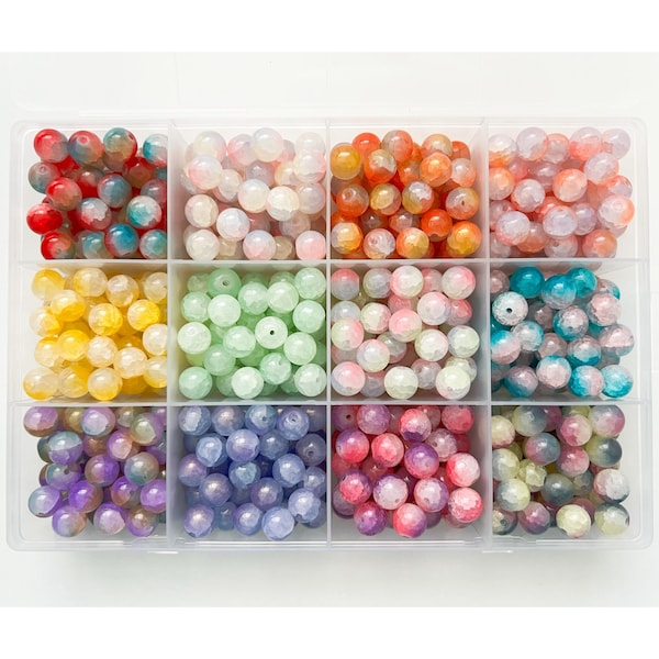 Blandade 10 mm glaspärlor flerfärgade polerade krackelerade pärlor lösa pärlor kristallpärlor paket