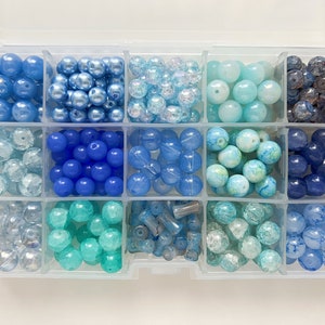 Assorted Blue Glass Beads 8mm 10mm Multi-Colour Polished Crackled Beads Loose Beads Crystal Beads Pack