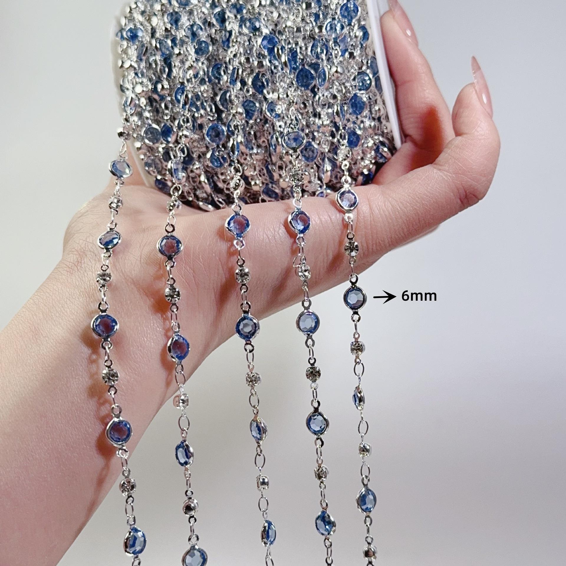 KC ゴールド ネイビー クリスタルビーズチェーン ジルコン リンク