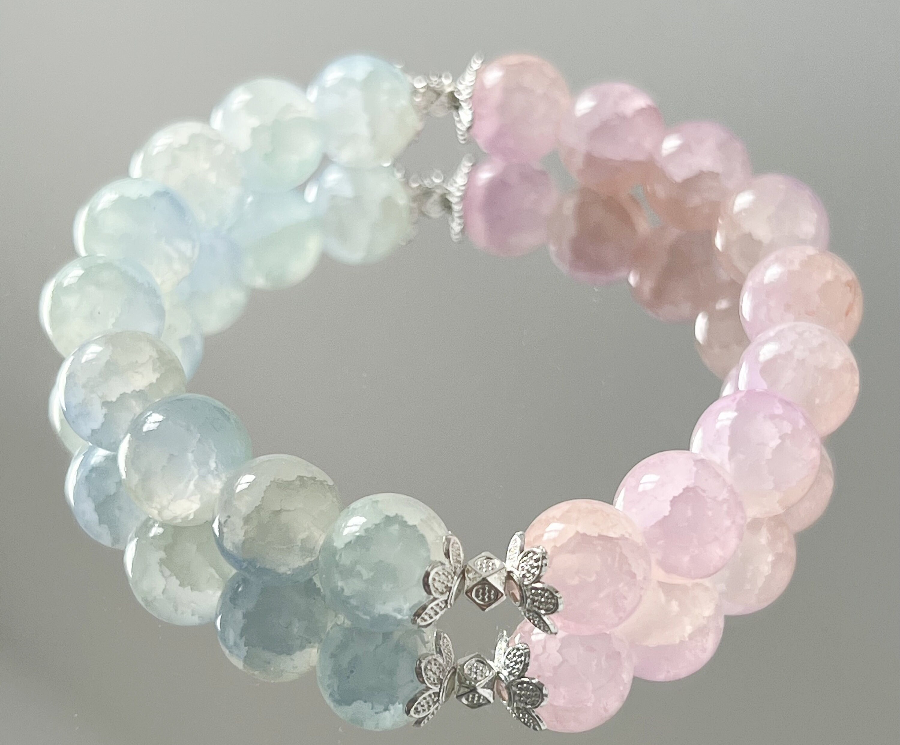 10 mm ブルー ピンク クラックルガラス ビーズ ブレスレット マルチ