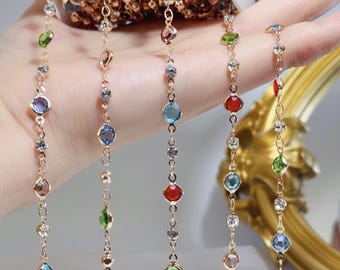 KC Gold White Gold Zircon Beads Chain Link Chain Bracelet Necklace Jewelry Making DIY Supply
