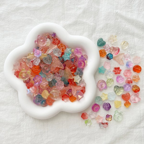 Assorted Glass Charms Bulk Mixed Size Colour and Theme Charms Spacer Beads Flower Heart Star Jewelry Making Supply