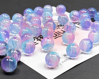 10mm Blue Purple Glass Beads Round Crackled Beads Jewelry Making Supply