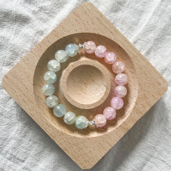 10mm ブルーピンク クラックルガラスビーズブレスレット マルチカラー