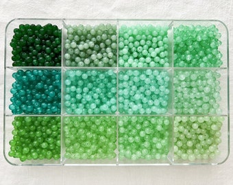 Assorted Green Glass Beads 6mm Multi-Colour Polished Beads Loose Beads Crystal Beads Pack