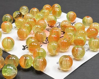 10mm Orange Green Glass Beads Round Crackled Beads Jewelry Making Supply, R-10928