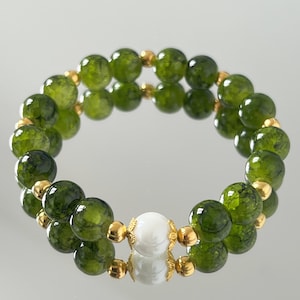 10mm Green Glass Beads Bracelet Crackled beaded Bracelet Multicolour Beads Bracelet Beaded Stretch Bracelet