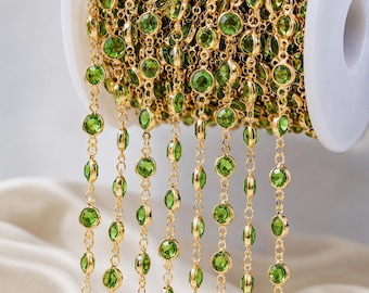 KC Gold Green Crystal Beads Zircon Link Chain Bracelet Necklace Jewelry Making DIY Supply