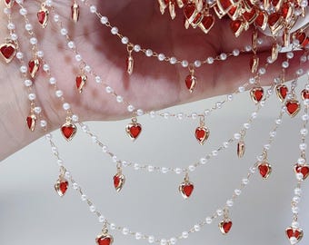 KC Gold Zircon Heart Chain Pearl Beads Link Chain Bracelet Necklace Jewelry Making DIY Supply Charms