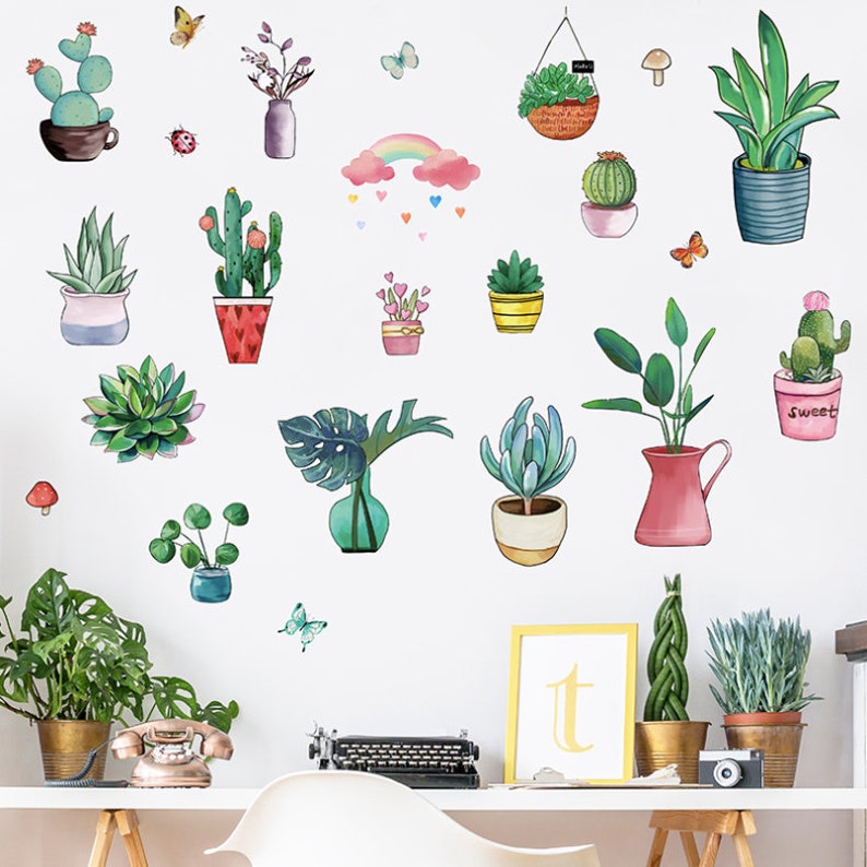 Plants Wall Decal Wall Decor Glass Decal Green Decal Etsy