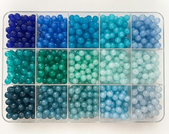 10mm Assorted Blue Glass Beads Polished Beads Loose Beads Pack