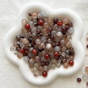 Contas de vidro marrom sortidas 6 mm 8 mm 10 mm 12 mm Contas polidas rachadas multicoloridas Contas soltas Contas de cristal Pacote
