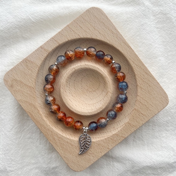 8mm Glass Beads Bracelet, Crackled Beaded Bracelet, Multicolour