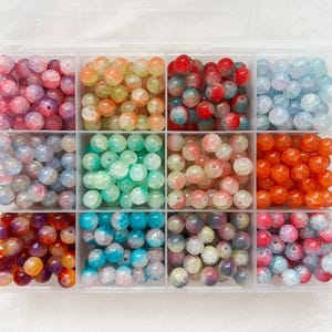 Assorted 10mm Glass Beads Multi-Colour Polished Crackled Beads Loose Beads Crystal Beads Pack