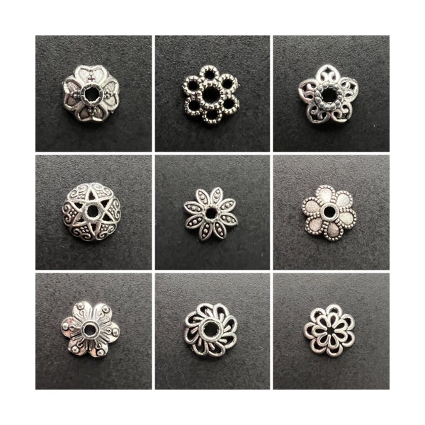 100pcs Antique Silver Beads Cap 6mm 8mm 10mm Silver Plated Thick Bead Cap Jewelry Making Supply