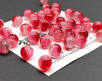 10mm Red Glass Beads Round Crackled Beads Jewelry Making Supply, R-10932