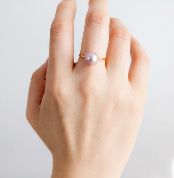 淡水パープルパールリング 調節可能な18Kゴールドメッキリング 女性用パールジュエリー 繊細なジュエリーギフト - 日本