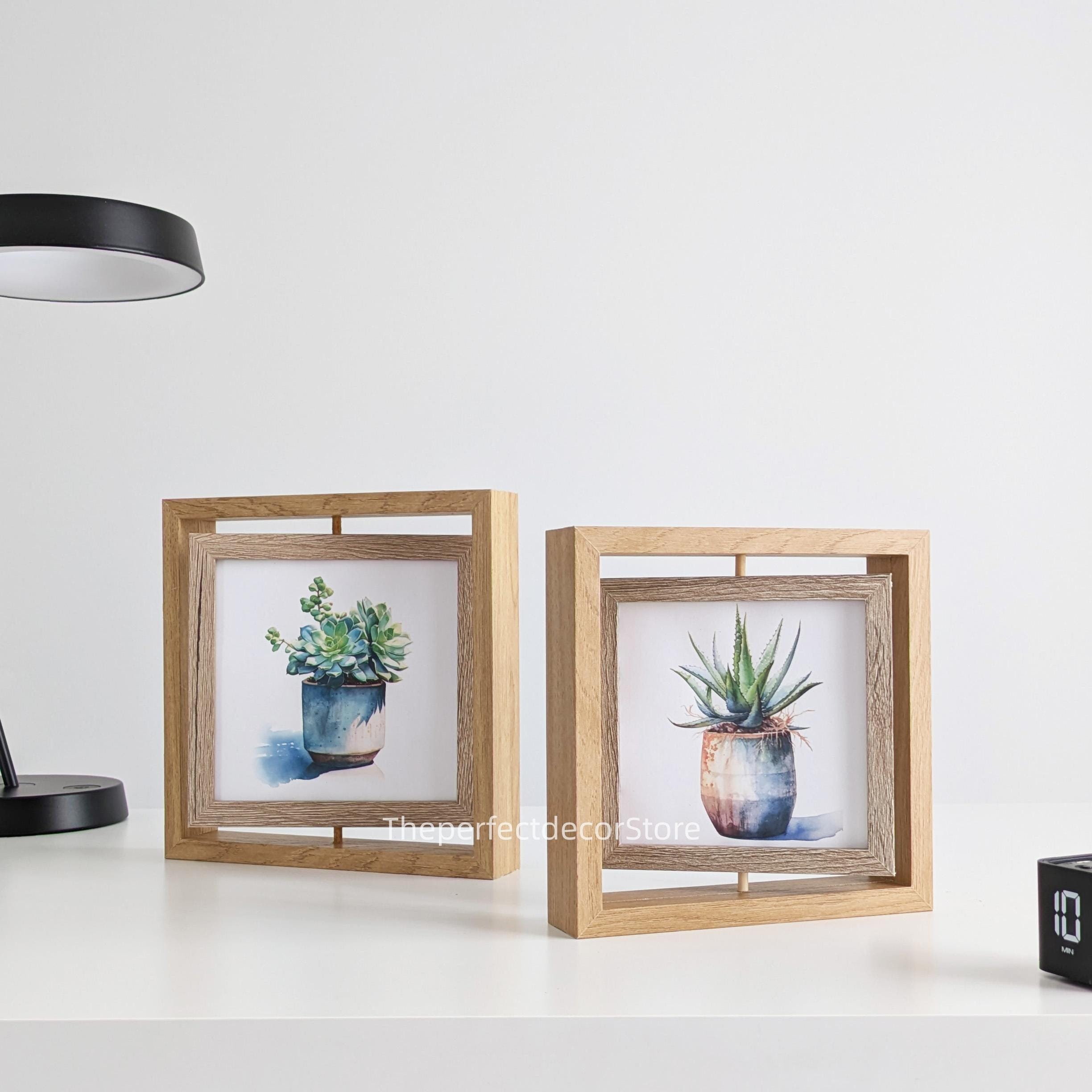 Naeutop 6x6 Wooden Shadow Box Frame Set Of 2 - With 5x5 Mat & Real Glass, Walnut, Tabletop Or Wall - View #5