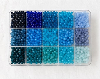 Assorted 8mm Blue Glass Beads Multi-Colour Polished Beads Loose Beads Crystal Beads Pack
