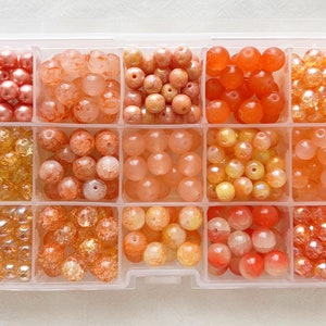 Assorted Orange Glass Beads 8mm 10mm Multi-Colour Polished Crackled Beads Loose Beads Crystal Beads Pack