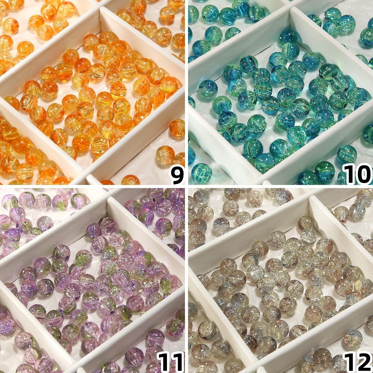 Lot De 10 Perles De Verre Irisées Montées En Pampille - Pour Création Bijoux Ou Déco