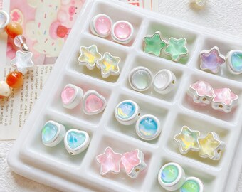 Matte Silver Zircon Heart Star Round Beads, Sparkling Spacer Beads for Jewelry Making