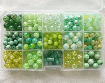 Assorted Green Glass Beads 8mm 10mm Multi-Colour Polished Crackled Beads Loose Beads Crystal Beads Pack