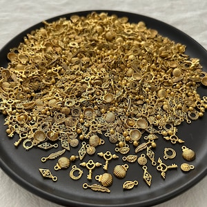 Assorted Small Charms Antique Gold Bulk Mixed Size and Theme Charms Flower Leaf Heart Wing Jewelry Making Supply