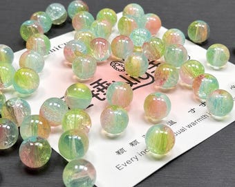 10mm Pastel Rainbow Glass Beads Round Crackled Beads Jewelry Making Supply, R-10925