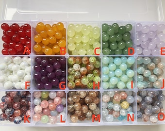 12mm Glass Beads Multi-Colour Polished Round Beads Crackled Loose Beads Crystal Beads, 30pcs