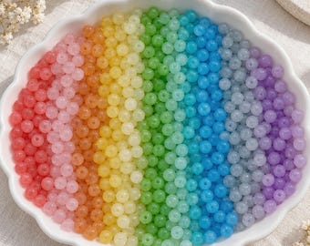 6mm Pastel Rainbow Glass Beads, Creamy Candy Colors Round Beads for Jewelry Making