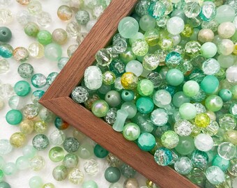 Assorted Green Glass Beads 6mm 8mm 10mm 12mm Multi-Colour Polished Crackled Beads Loose Beads Crystal Beads Pack