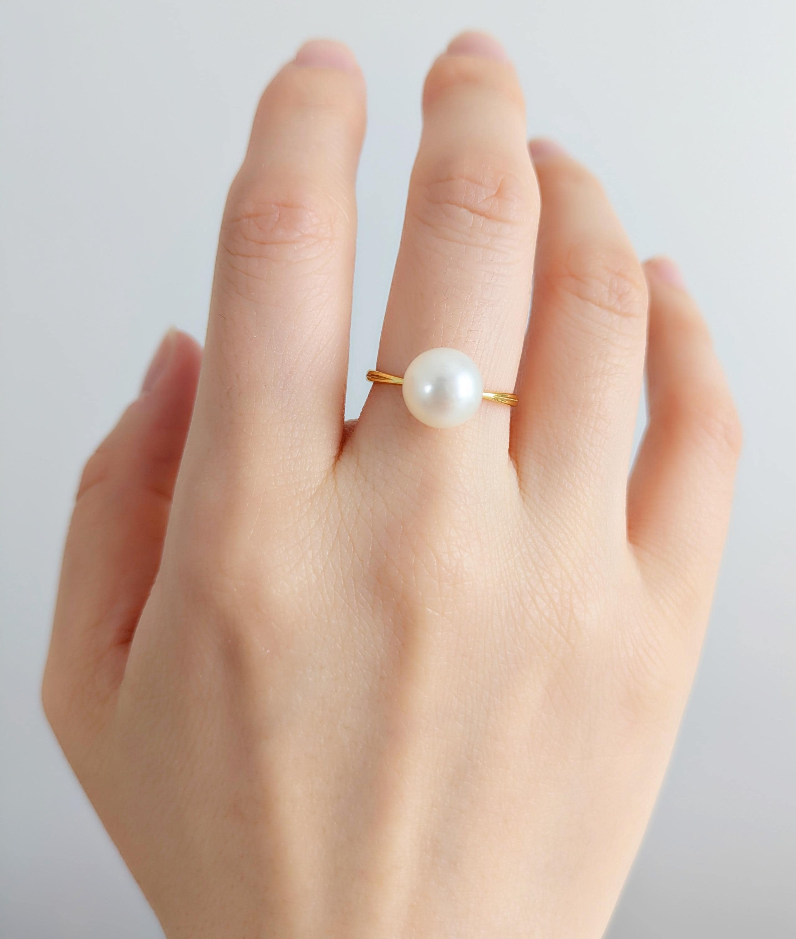 Freshwater Pearl Ring, Adjustable 18K Gold Plated Ring, Pearl