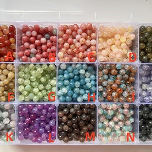 8mm Glass Beads Multi-Colour Polished Round Beads Crackled Beads Loose Beads Crystal Beads, 50pcs