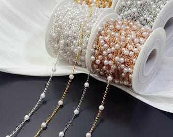 Beads Chain Gold Silver Pearl Link Chain Multipurpose Bracelet Necklace Jewelry Making DIY Supply