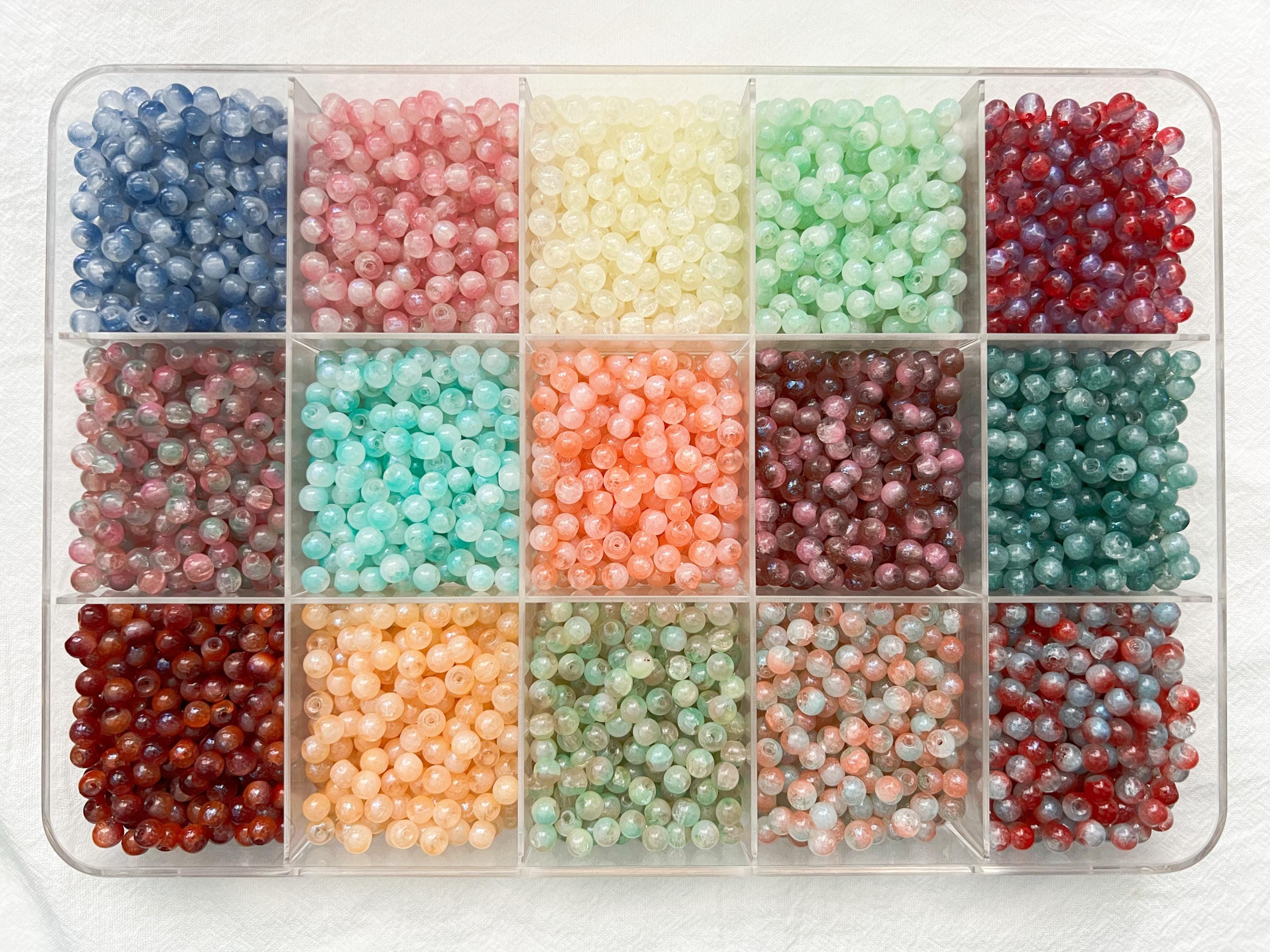 6mm Glass Beads Multi-Colour Polished Round Beads Crackled Loose Beads Crystal Beads Bracelets Beads