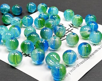10mm Green Blue Glass Beads Crackled Round Loose Beads Jewelry Making Supply, R-10931