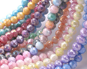 6mm Iridescent Faceted Glass Beads, Pastel Rainbow Shimmer Crystal Beads for Jewelry Making Supply
