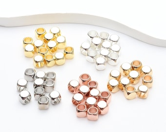 3mm 4mm Square Spacer Beads Silver Rose Gold White Gold 14K 18K Gold Thick Beads Jewelry Making Supplies