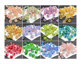 Assorted 10mm Glass Beads Multi-Colour Polished Crackled Beads Loose Beads, Jewelry Making Supply
