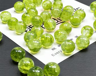 10mm Green Crackled Glass Beads, Jewelry Making Supplies, R-10930