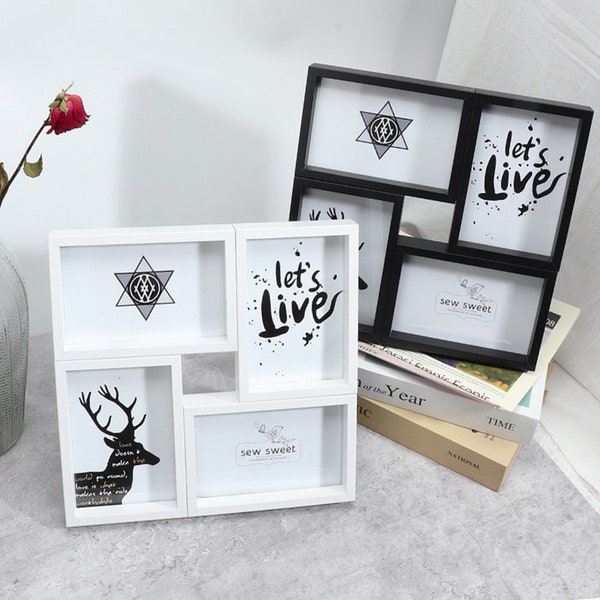 4x6 Collage Wood Picture Frame for 4 Pictures Photo Frame for Wall and Table Desk Top Display, with Plexiglass
