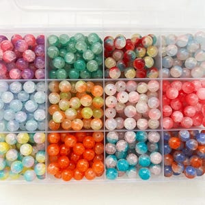 Perline di vetro assortite da 10 mm, perline screpolate lucide multicolore, perline sciolte, perline di cristallo, confezione