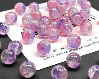 10mm Purple Glass Beads Crackled Round Beads Jewelry Making Supply, R-10926