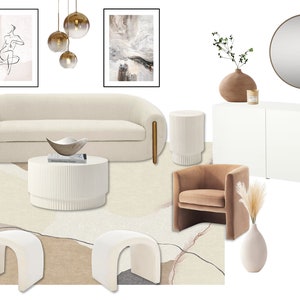 Neutral Schickes Wohnzimmer | Online Interior Design | Individueller Innendesign-Service | e-Design | Virtuelles Design