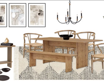 Comedor neutro y elegante / Diseño de interiores online / Servicio de diseño de interiores personalizado / Diseño electrónico / Diseño virtual